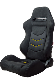 CPA1075 Black Micro Suede With CF PU Leatherette inserts W/ Yellow Accents Universal Racing Seats - Pair