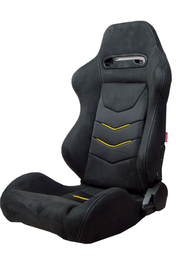 CPA1075 Black Micro Suede With CF PU Leatherette inserts W/ Yellow Accents Universal Racing Seats - Pair