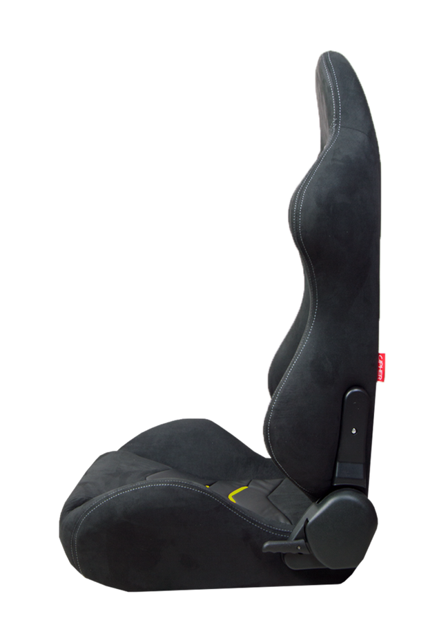 CPA1075 Black Micro Suede With CF PU Leatherette inserts W/ Yellow Accents Universal Racing Seats - Pair