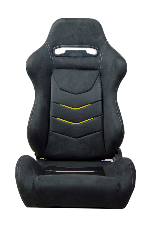 CPA1075 Black Micro Suede With CF PU Leatherette inserts W/ Yellow Accents Universal Racing Seats - Pair