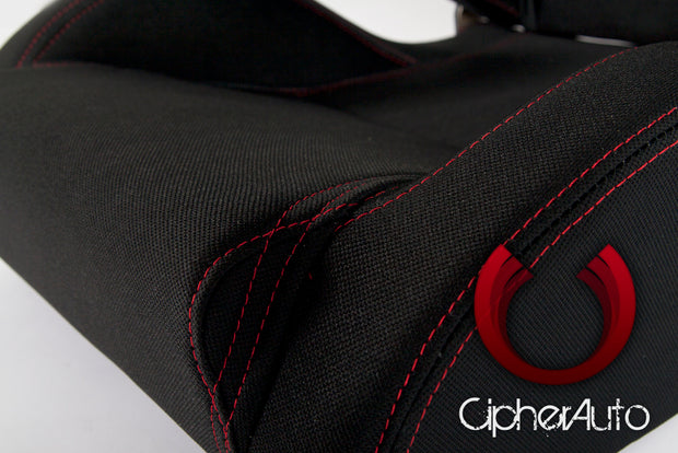 CPA1016 BLACK CLOTH W/ OUTER RED STITCHING CIPHER AUTO RACING SEATS - PAIR