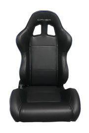 CPA1031 BLACK LEATHERETTE WITH BLUE ACCENT PIPING CIPHER AUTO RACING SEATS - PAIR