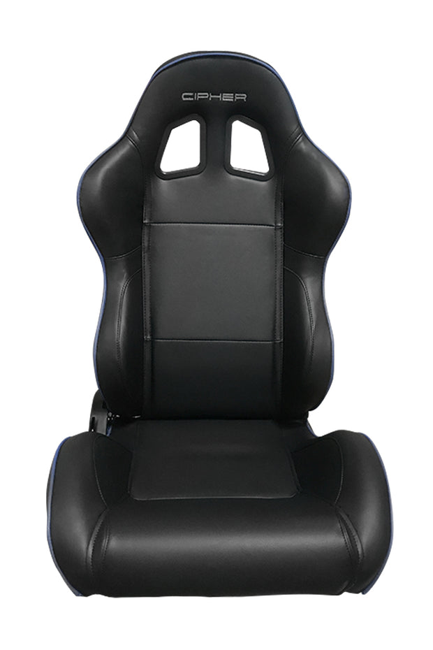 CPA1031 BLACK LEATHERETTE WITH BLUE ACCENT PIPING CIPHER AUTO RACING SEATS - PAIR