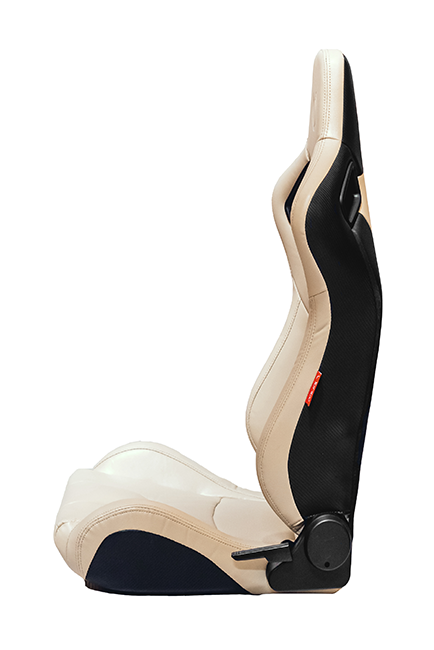 CPA2009RS Cipher Racing Seats Champagne Beige Leatherette Carbon Fiber w/ Beige Stitching - Pair