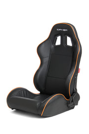 CPA1031 BLACK LEATHERETTE WITH ORANGE ACCENT PIPING CIPHER AUTO RACING SEATS - PAIR