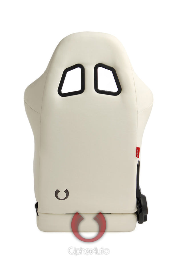 CPA1026 WHITE LEATHERETTE WITH BLACK STRIPES CIPHER AUTO RACING SEATS - PAIR