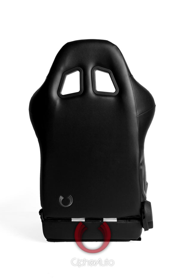 CPA1026 BLACK LEATHERETTE WITH WHITE STRIPES CIPHER AUTO RACING SEATS - PAIR