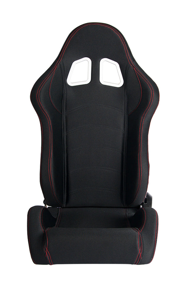 CPA1016 BLACK CLOTH W/ OUTER RED STITCHING CIPHER AUTO RACING SEATS - PAIR