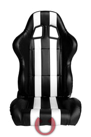 CPA1026 BLACK LEATHERETTE WITH WHITE STRIPES CIPHER AUTO RACING SEATS - PAIR