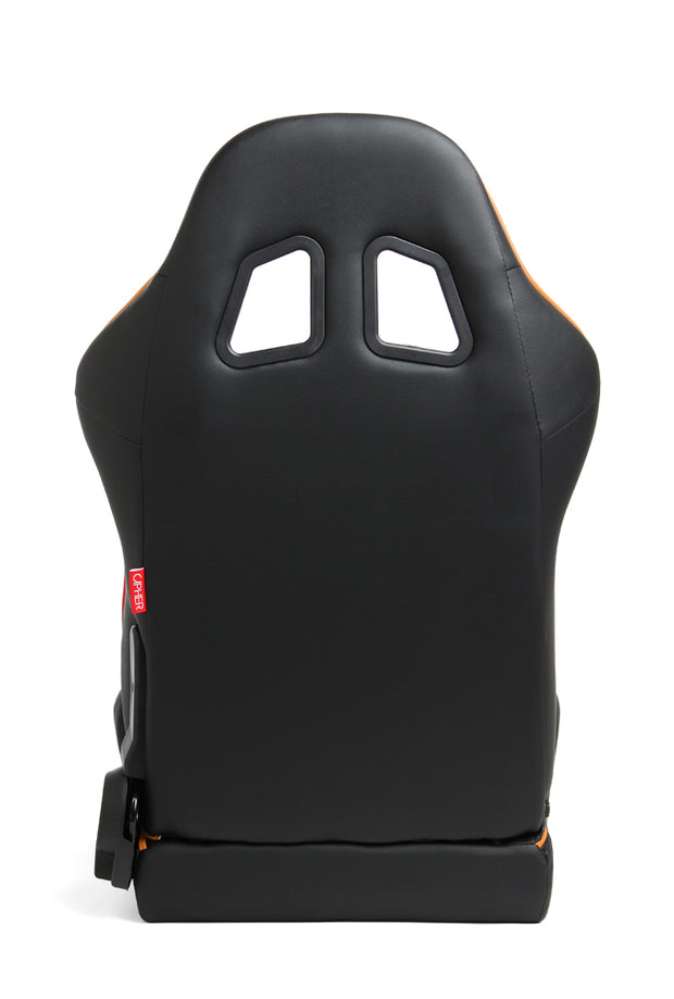 CPA1031 BLACK LEATHERETTE WITH ORANGE ACCENT PIPING CIPHER AUTO RACING SEATS - PAIR