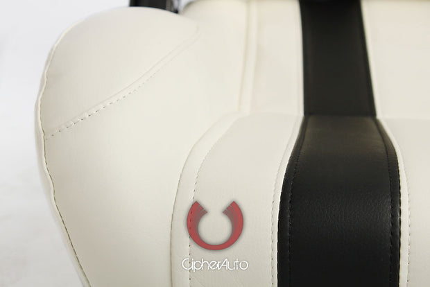 CPA1026 WHITE LEATHERETTE WITH BLACK STRIPES CIPHER AUTO RACING SEATS - PAIR