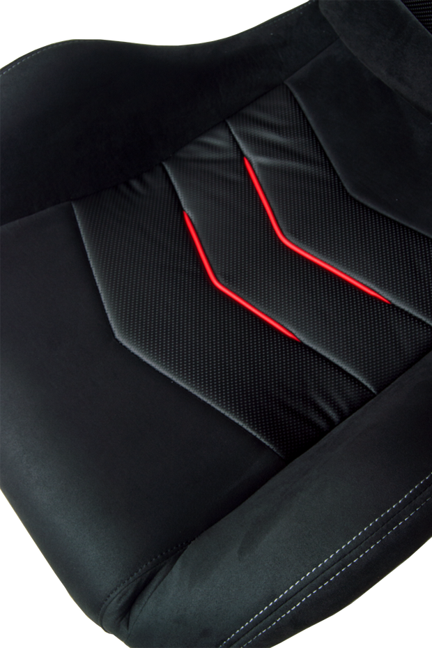CPA1075 Black Micro Suede With CF PU Leatherette inserts W/ Red Accents Universal Racing Seats - Pair (NEW!)