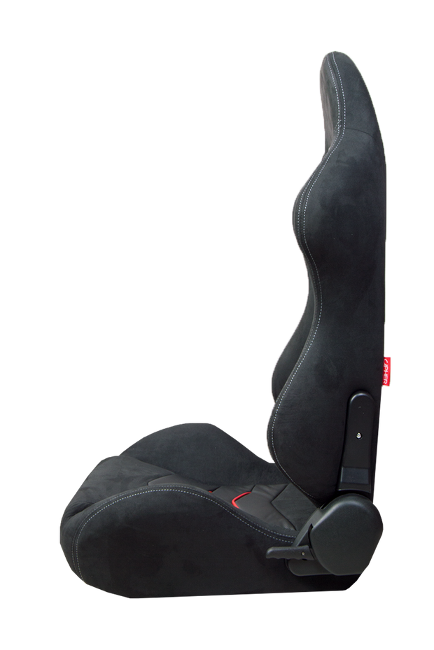 CPA1075 Black Micro Suede With CF PU Leatherette inserts W/ Red Accents Universal Racing Seats - Pair (NEW!)