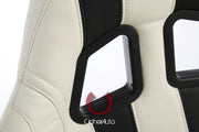 CPA1026 WHITE LEATHERETTE WITH BLACK STRIPES CIPHER AUTO RACING SEATS - PAIR