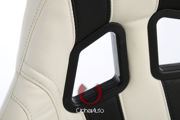 CPA1026 WHITE LEATHERETTE WITH BLACK STRIPES CIPHER AUTO RACING SEATS - PAIR