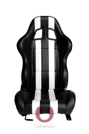 CPA1026 BLACK LEATHERETTE WITH WHITE STRIPES CIPHER AUTO RACING SEATS - PAIR