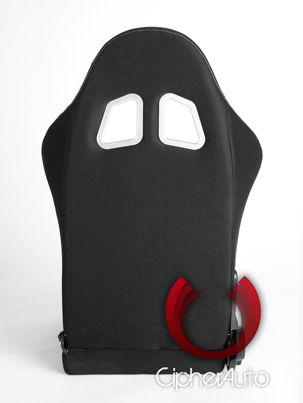 CPA1016 BLACK CLOTH W/ OUTER RED STITCHING CIPHER AUTO RACING SEATS - PAIR