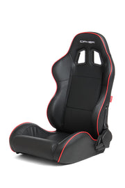 CPA1031 BLACK LEATHERETTE WITH RED ACCENT PIPING CIPHER AUTO RACING SEATS - PAIR