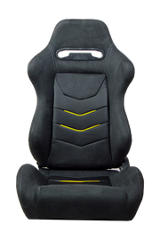 CPA1075 Black Micro Suede With CF PU Leatherette inserts W/ Yellow Accents Universal Racing Seats - Pair