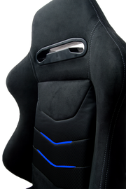 CPA1075 Black Micro Suede With CF PU Leatherette inserts W/ Blue Accents Universal Racing Seats - Pair