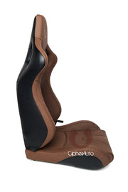 CPA2001PCFER CIPHER EURO RACING SEATS MOCHA LEATHERETTE CARBON FIBER W/ BROWN STITCHING - PAIR