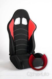 CPA1017 BLACK AND RED CLOTH CIPHER AUTO RACING SEATS - PAIR