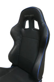 CPA1031 BLACK LEATHERETTE WITH BLUE ACCENT PIPING CIPHER AUTO RACING SEATS - PAIR