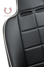 CPA3004 ALL BLACK LEATHERETTE W/ WHITE PIPING CIPHER AUTO UNIVERSAL FIXED BACK SUSPENSION SEAT - SINGLE