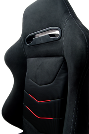 CPA1075 Black Micro Suede With CF PU Leatherette inserts W/ Red Accents Universal Racing Seats - Pair (NEW!)