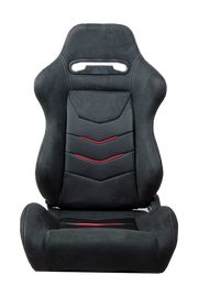 CPA1075 Black Micro Suede With CF PU Leatherette inserts W/ Red Accents Universal Racing Seats - Pair (NEW!)