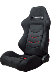 CPA1075 Black Micro Suede With CF PU Leatherette inserts W/ Red Accents Universal Racing Seats - Pair (NEW!)