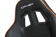 CPA1031 BLACK LEATHERETTE WITH ORANGE ACCENT PIPING CIPHER AUTO RACING SEATS - PAIR