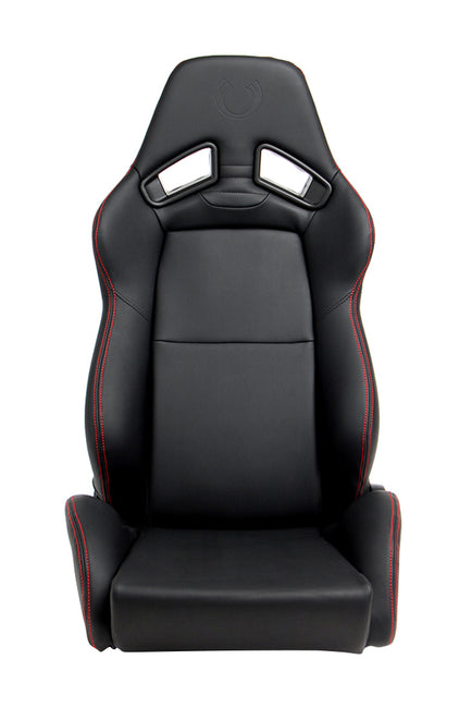 CPA2008PBK-R CIPHER AR-8 REVO RACING SEATS ALL BLACK LEATHERETTE W/ RED OUTER STITCHING - PAIR (NEW!)